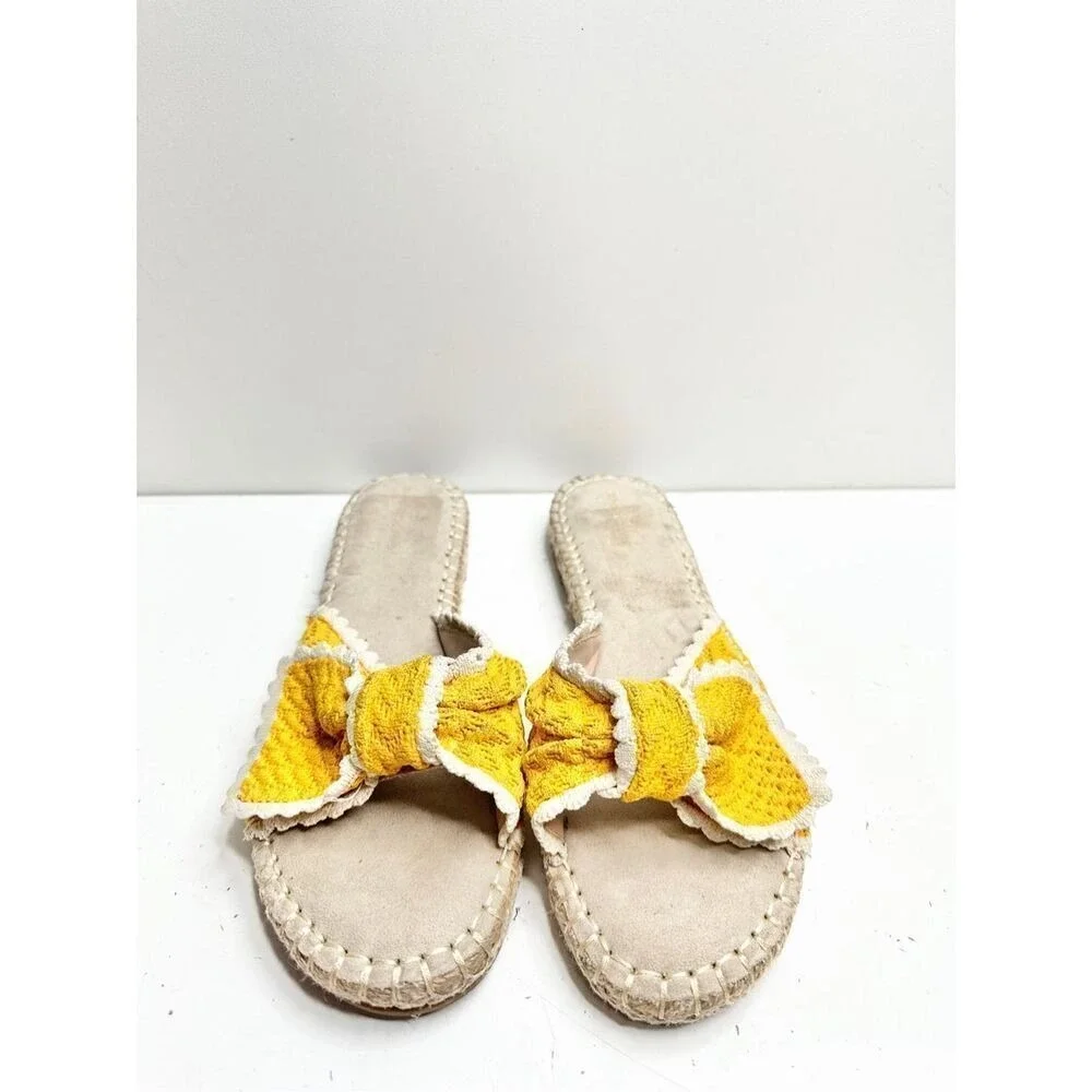 Bandolino Yellow Crochet‎ Bow Espadrille Slide Sandals Womens Size 7.5M Flats